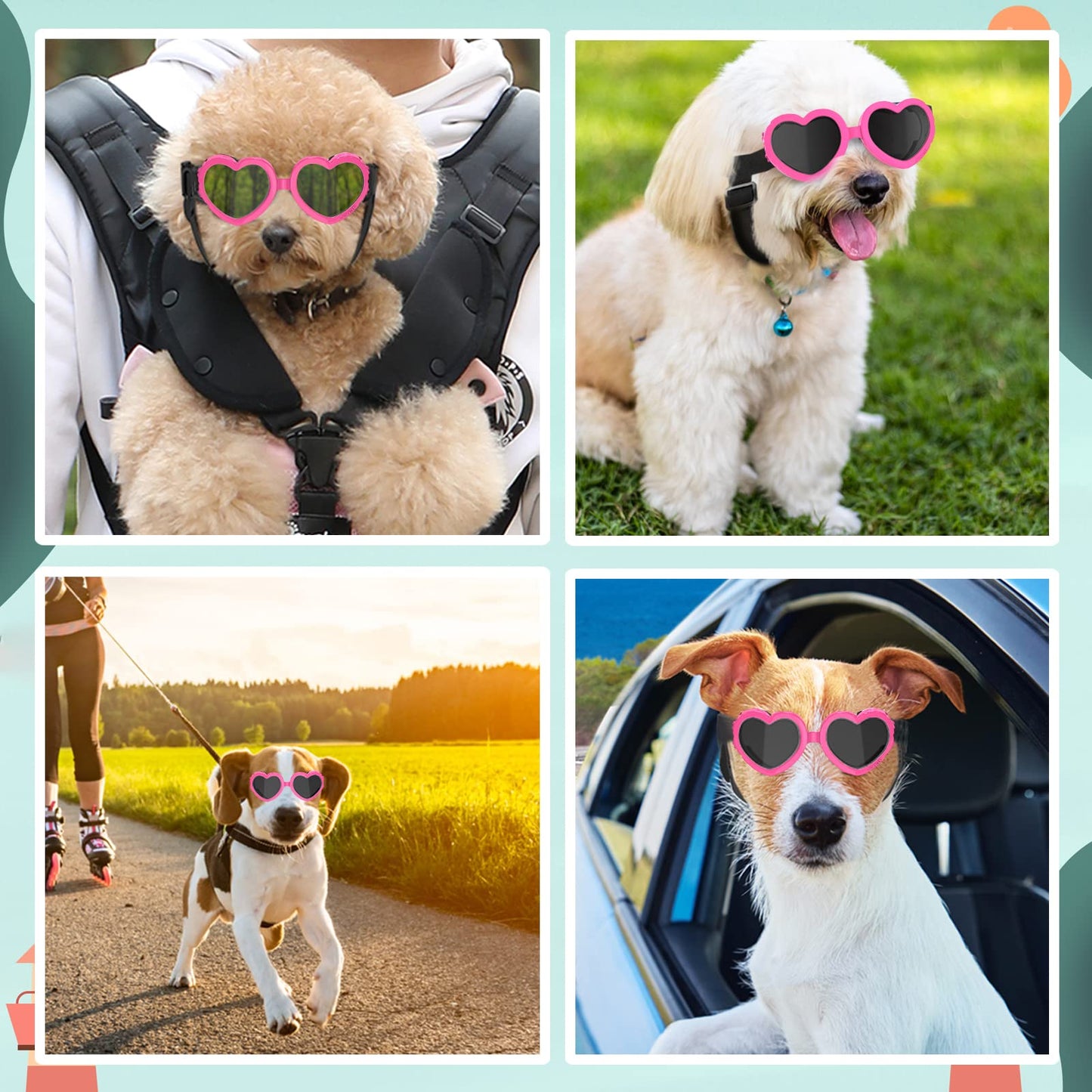 Small Dog Sunglasses UV Protection Goggles Eye Wear Protection with Adjustable Strap Doggy Heart Shape Anti-Fog Sunglasses for Pet Dogs Sun Glasses Doggie Windproof Glasses, Pink