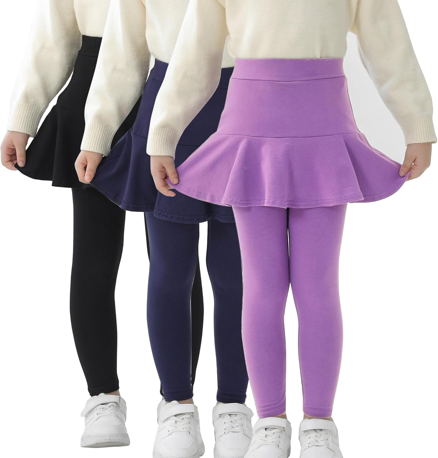 Trendy Girls' Leggings with Skirt - 2 Pack of Cotton Ruffle Skirt Pants for Kids for 3-8 Years