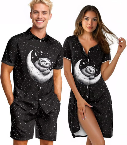 His and Her Pajamas for Couples Set Plus Size Button Down Pjs Nightgown Sleepwear Lounge Sets