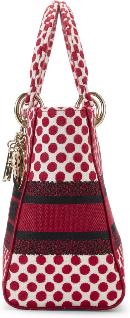Pre-Loved Red Embroidered Canvas Dioramour Lady D-Lite Medium, Red
