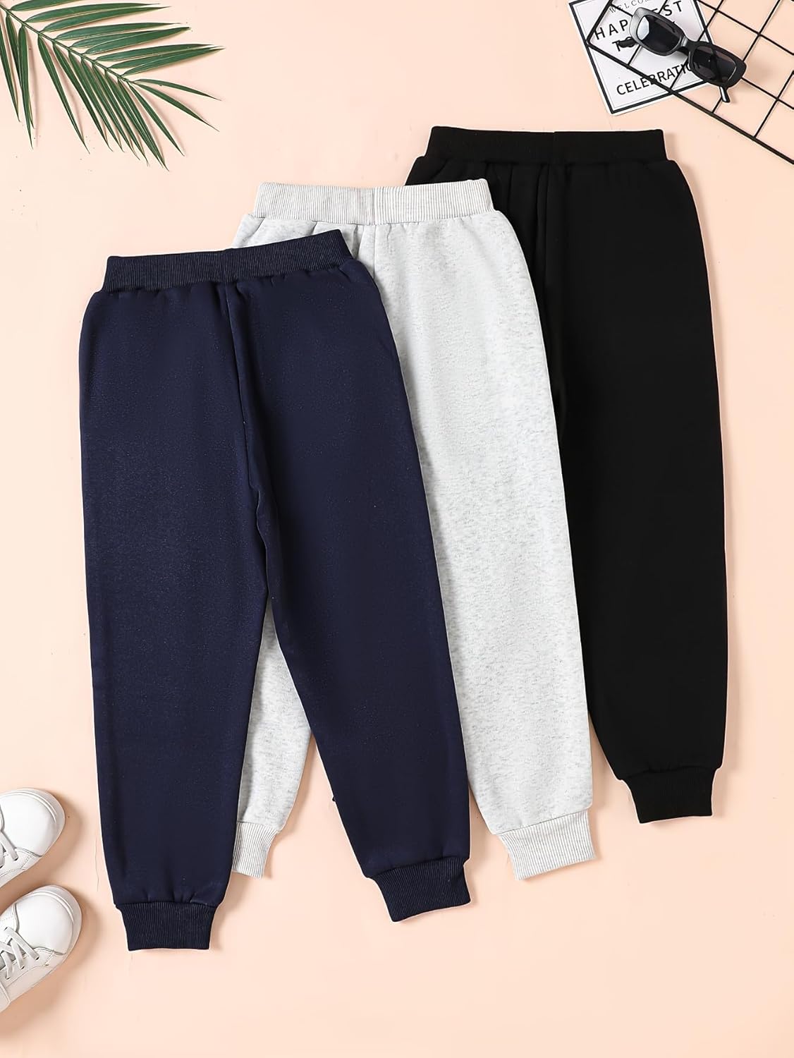 Girls Sweatpants - 3 Pack Teen Girls' Athletic High Waisted Joggers Pants with Pockets Multicoloured 4-14Y