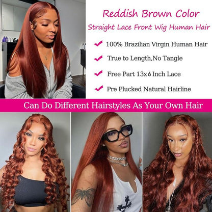 Burgundy Wig Human Hair 28inch 13x6 HD Transparent Lace Straight 99J Red Human Hair Wig Colored Reddish Brown Lace Frontal Wigs 180% Density Pre Plucked