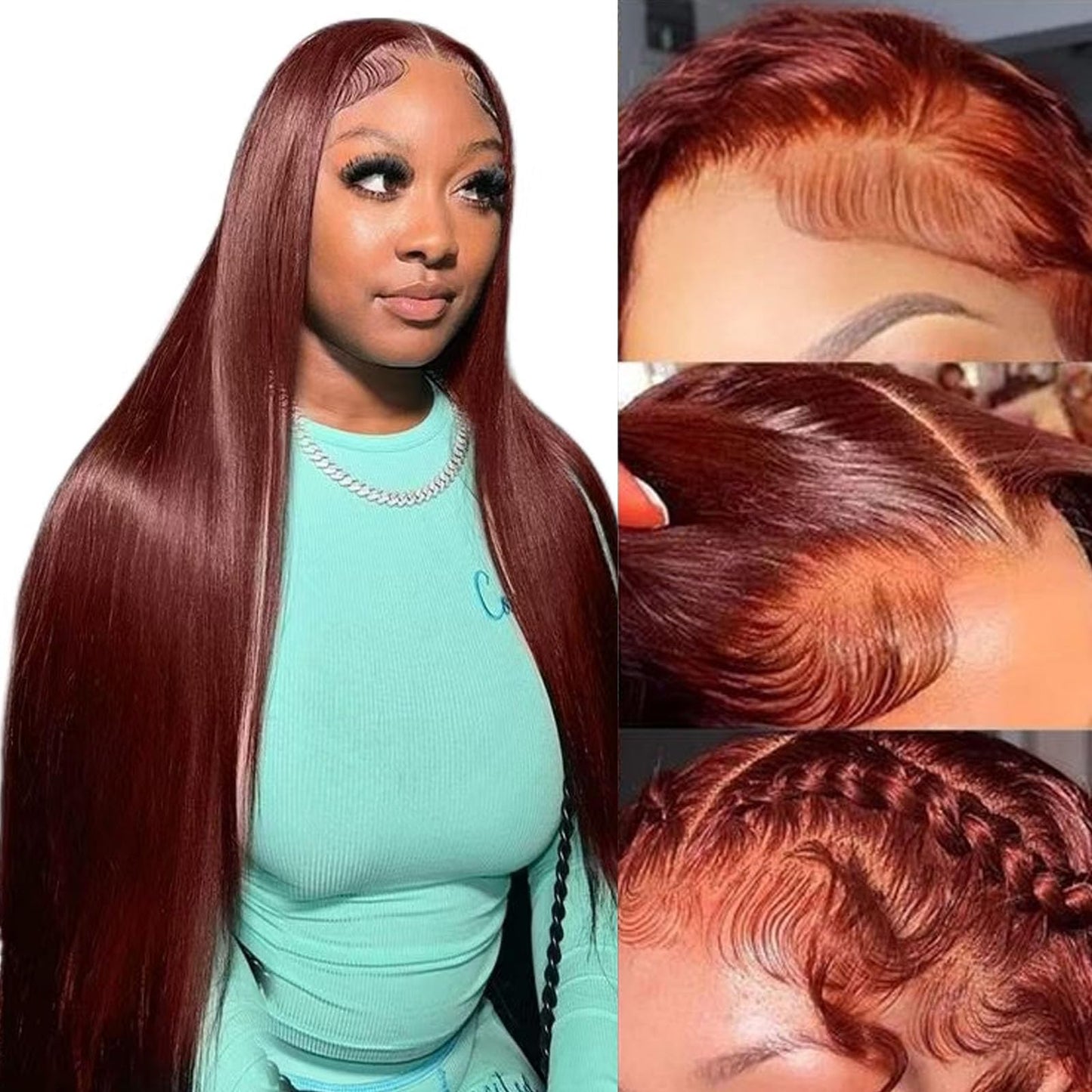 Burgundy Wig Human Hair 28inch 13x6 HD Transparent Lace Straight 99J Red Human Hair Wig Colored Reddish Brown Lace Frontal Wigs 180% Density Pre Plucked