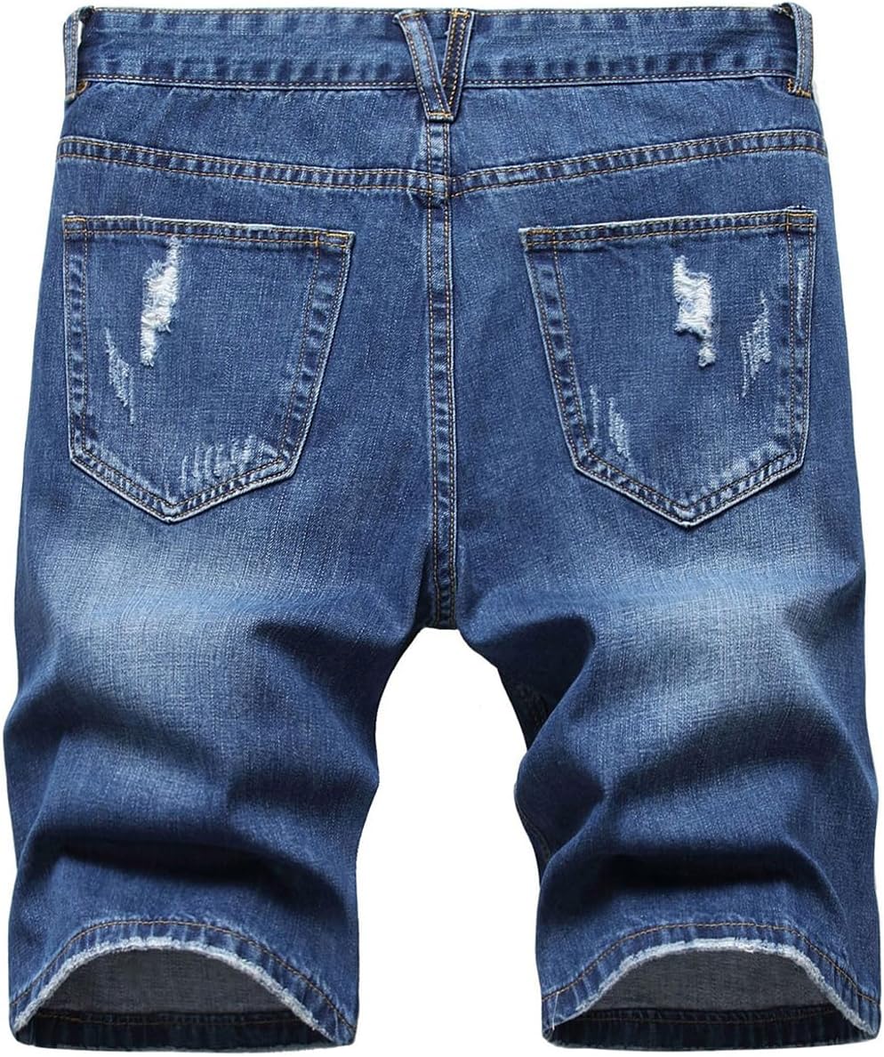 Baylvn Men's Casual Ripped Printed Denim Shorts Slim Fit Summer Beach Jeans Shorts