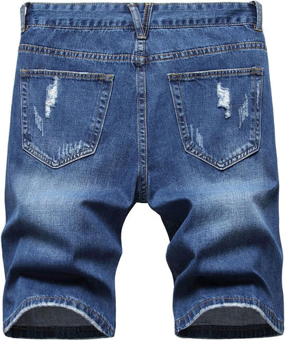 Baylvn Men's Casual Ripped Printed Denim Shorts Slim Fit Summer Beach Jeans Shorts