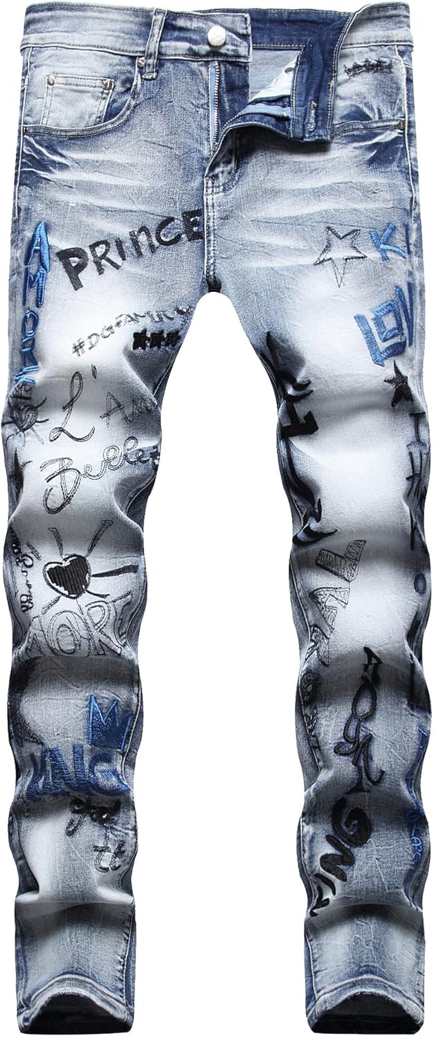 Baylvn Men's Designer Straight Slim Fit Patchwork Jeans Comfort Skinny Biker Denim Pants