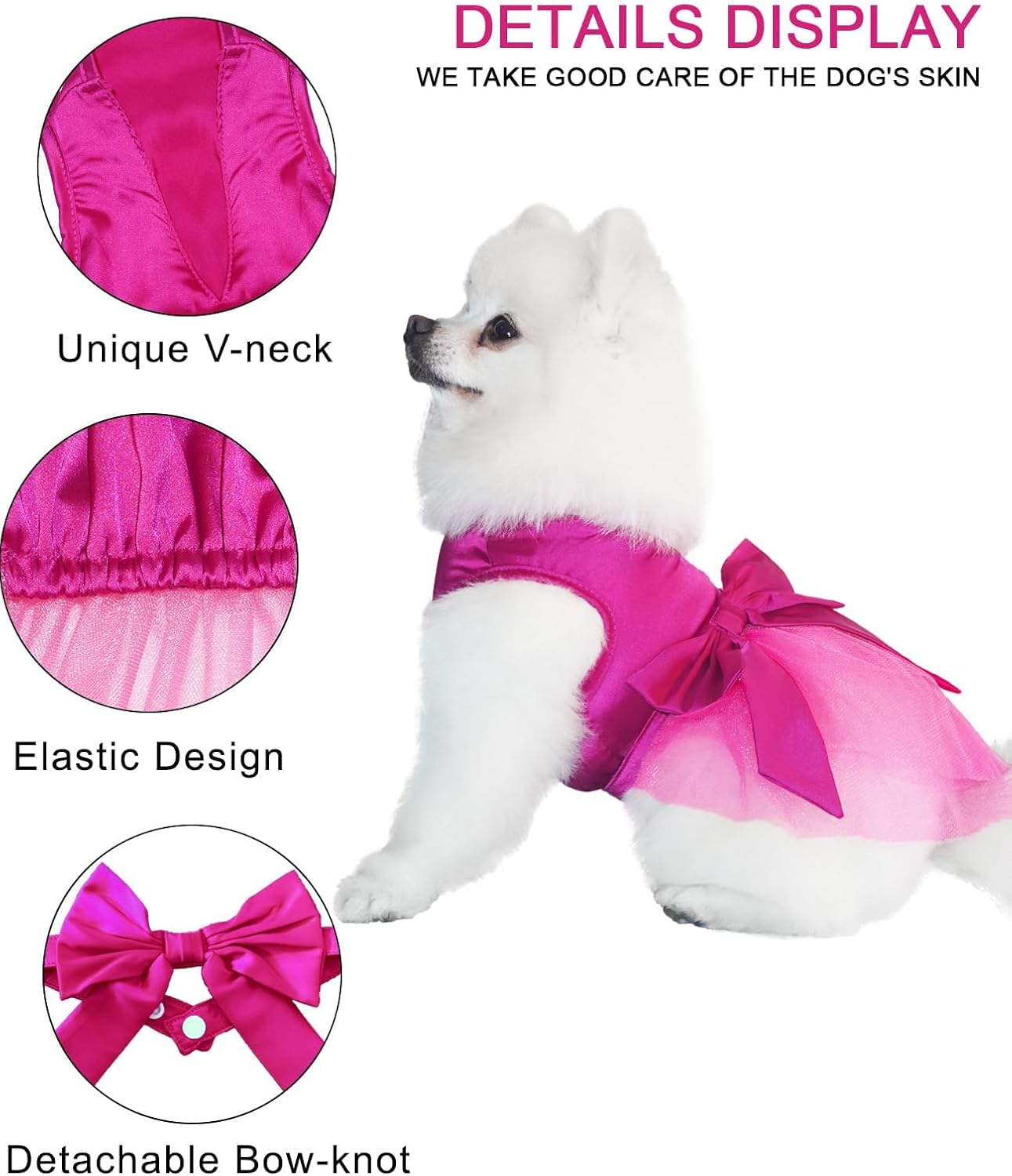 Dog Dresses, Puppy Soft Skirt, Summer Pet Clothes, Girl Dogs Wedding Outfit, Puppy Slik Outfit with Bow Tie, Dog Princess Clothes for Small Medium Breeds, White L