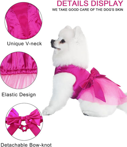 Dog Dresses, Puppy Soft Skirt, Summer Pet Clothes, Girl Dogs Wedding Outfit, Puppy Slik Outfit with Bow Tie, Dog Princess Clothes for Small Medium Breeds, White L