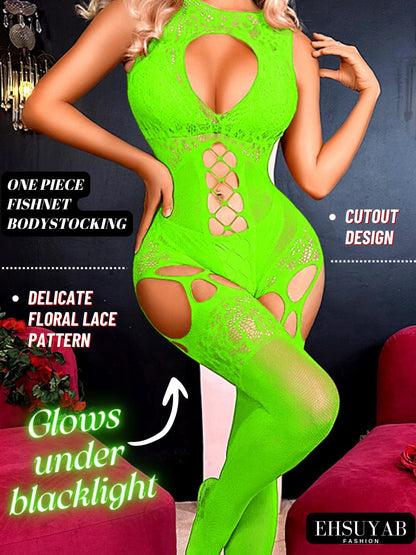 Women Body Stockings Sexy, Exotic Dancer Fishnets Lingerie Glow Party, Fishnet Bodysuit Rave Outfits Club Plus Size