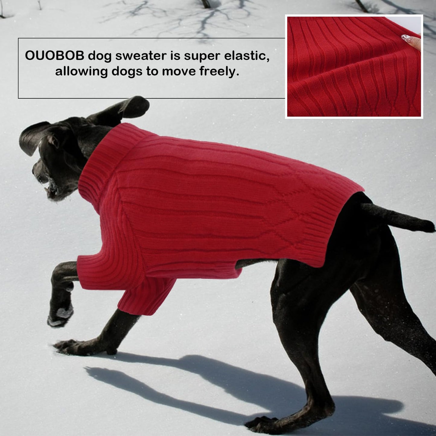 Large Dog Sweater - Turtleneck Thick Warm Doggie Christmas Sweater for Girl Boy Dogs (Red L)