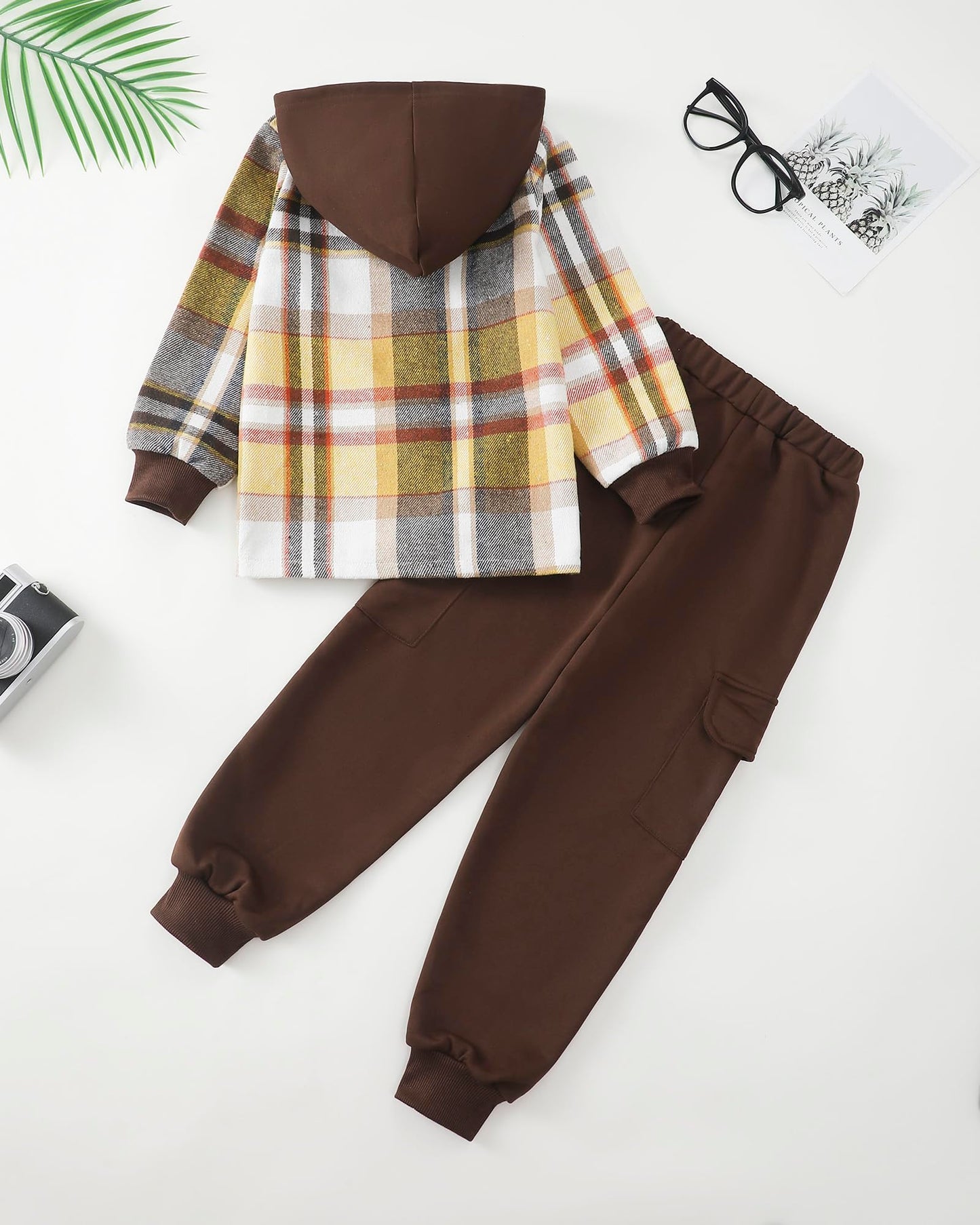 Boys Clothes Fall Winter Outfits, Toddler Boy Sweatsuit Plaid Hoodie Pants Clothing Set For Kids Boys Size 5-12 Years