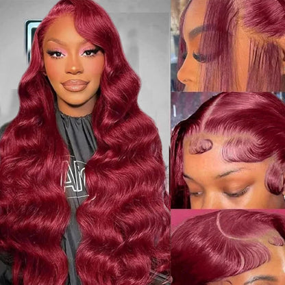 28 Inch 99j Burgundy Lace Front Wigs Human Hair Red Burgundy Wig Human Hair 180% Density 13x6 Body Wave Lace Front Wigs Pre Plucked Glueless Lace Front Wigs Human Hair Wigs for Women