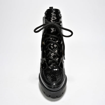 Women's Rhinestone Cowboy Booties - Western Ankle Boots with Pointed Toe, Block Heel & Lace-Up Design for Casual Dress or Party | Stylish Comfortable Short Booties (Nell)