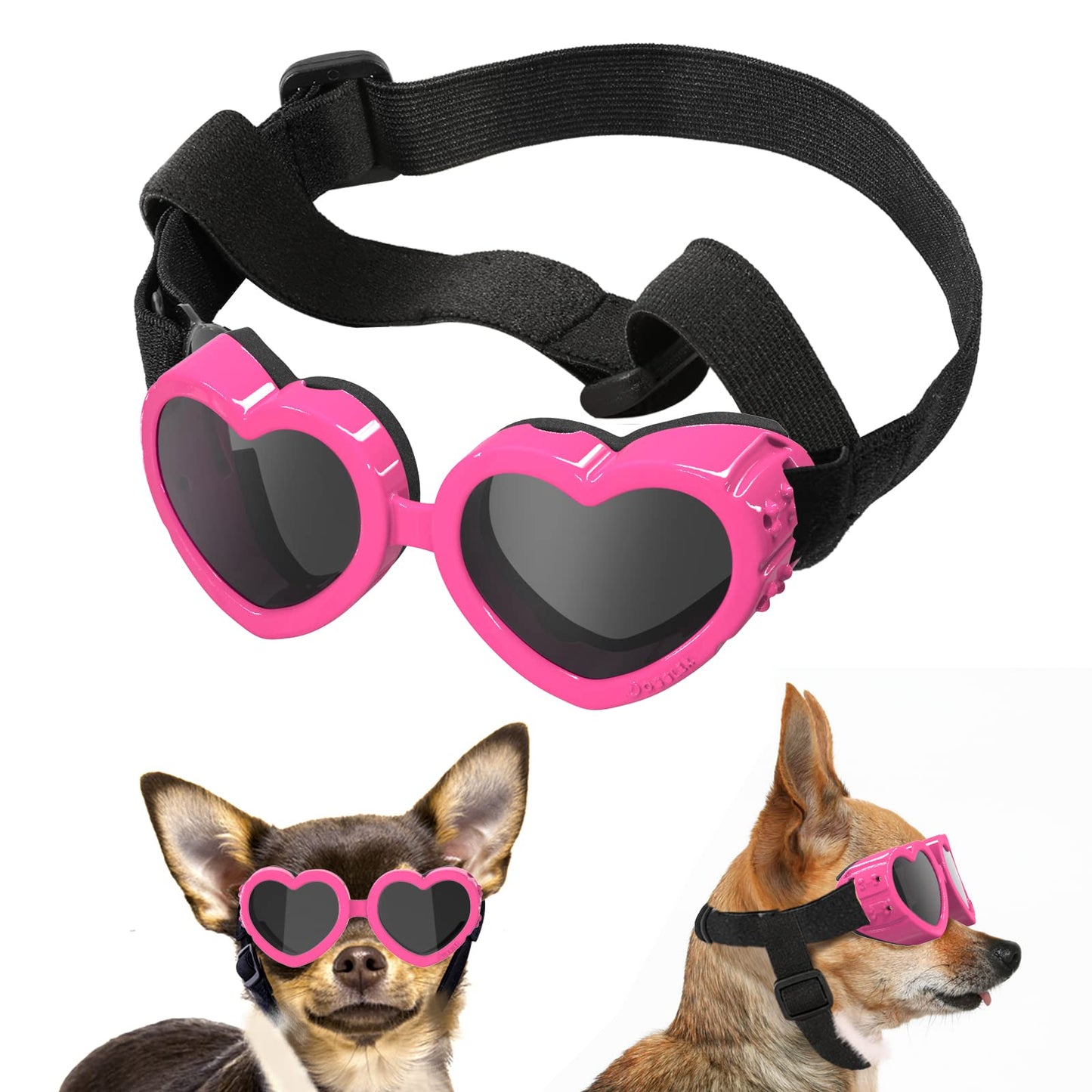 Small Dog Sunglasses UV Protection Goggles Eye Wear Protection with Adjustable Strap Doggy Heart Shape Anti-Fog Sunglasses for Pet Dogs Sun Glasses Doggie Windproof Glasses, Pink