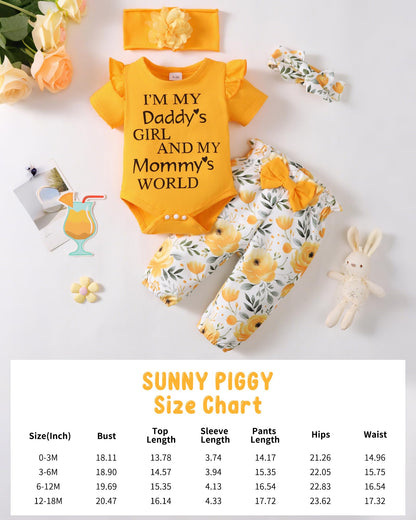 SUNNY PIGGY Newborn Infant Baby Girl Clothes Ruffle Romper Toddler Girl Floral Cotton Pant Sets Girls Clothing Outfit