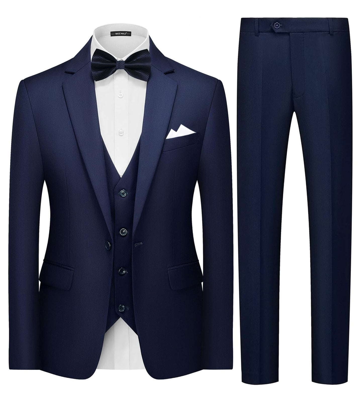 MAGE MALE Mens 3 Piece Suits Slim Fit Tuxedo Suit Set Soild Prom Wedding Suits One Button Blazer Vest Pants Set with Bow Tie