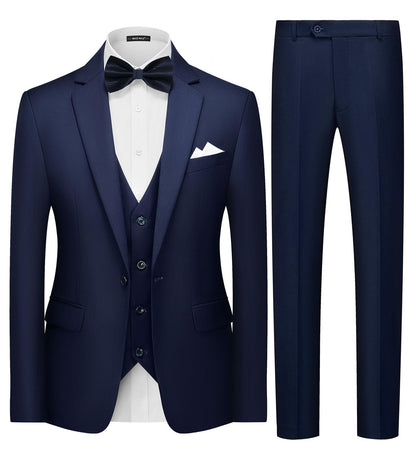 MAGE MALE Mens 3 Piece Suits Slim Fit Tuxedo Suit Set Soild Prom Wedding Suits One Button Blazer Vest Pants Set with Bow Tie