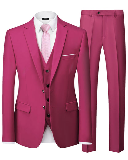 MY'S Men's 3 Piece Slim Fit Suit Set with Tie, 2 Button Blazer Jacket Vest & Pants, Business Wedding Party Prom Suit for Men