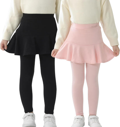 Trendy Girls' Leggings with Skirt - 2 Pack of Cotton Ruffle Skirt Pants for Kids for 3-8 Years