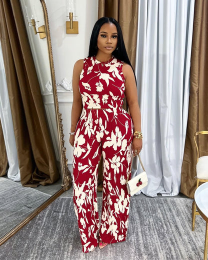 Womens Trendy Ribbed Knit 2 Piece Outfit Sleeveless Crop Top and High Waist Wide Leg Pants Matching Lounge Set