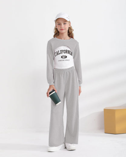 Girls 3 Piece Outfits Long Sleeve Crop Shirts & Cami Tops & Sweatpants Sets Fall Clothes Size 8-12Y