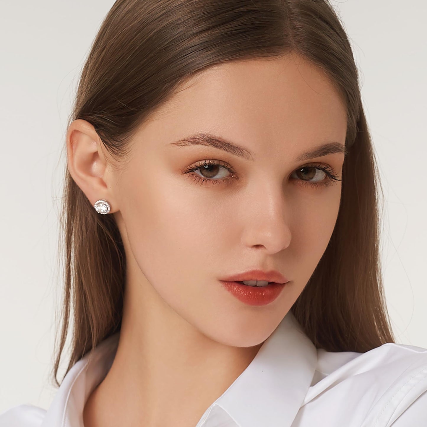 Moissanite Stud Earrings, VVSI Quality D Color Round Cut, Lab Created 925 Sterling Silver with 18K White Gold Plated, Double Halo Design – Idea Gift for Women Men