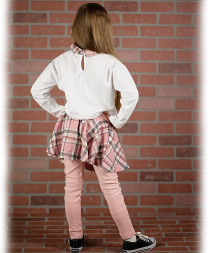 HINTINA Toddler Little Girl Letter Print Sweatshirt Top Plaid Skirt Pants Fall Winter Outfits