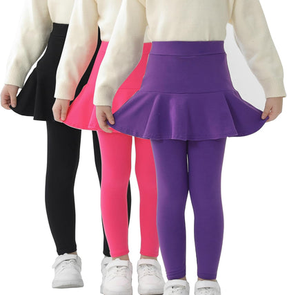 Trendy Girls' Leggings with Skirt - 2 Pack of Cotton Ruffle Skirt Pants for Kids for 3-8 Years