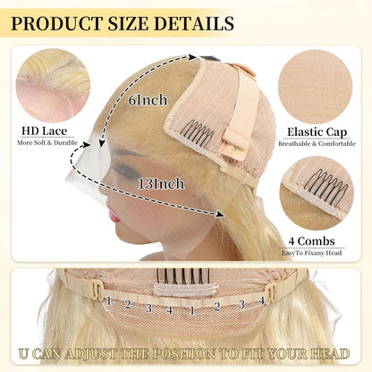 613 13x6 Lace Front Wig Human Hair 30 Inch 100% Real Blonde Wig Human Hair Body Wave HD Lace Front Wigs Human Hair 200 Density Easily Stained No Tangle Minimal Shedding Longer Life