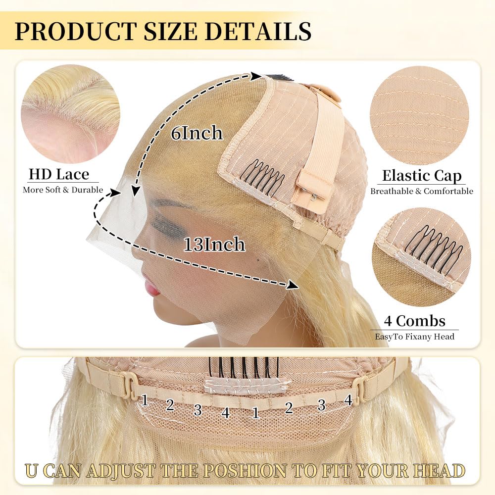613 13x6 Lace Front Wig Human Hair 30 Inch 100% Real Blonde Wig Human Hair Body Wave HD Lace Front Wigs Human Hair 200 Density Easily Stained No Tangle Minimal Shedding Longer Life