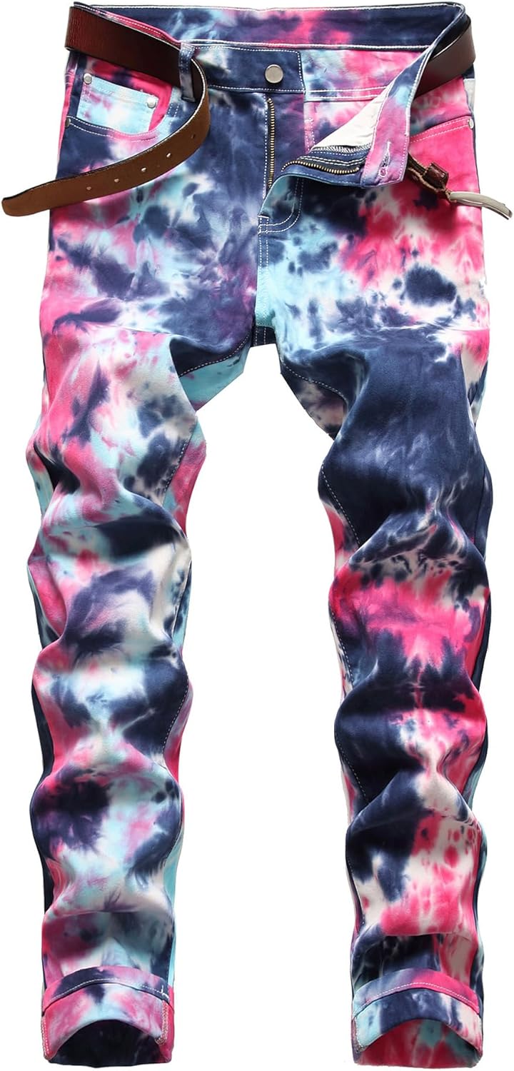 Baylvn Men's Casual Printed Slim Fit Jeans Skinny Denim Pants