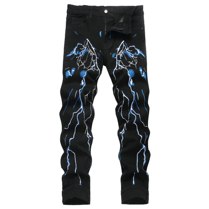 Men's Slim-fit Stretch Denim Jeans Featuring a Ripped Stretch Regular Pants