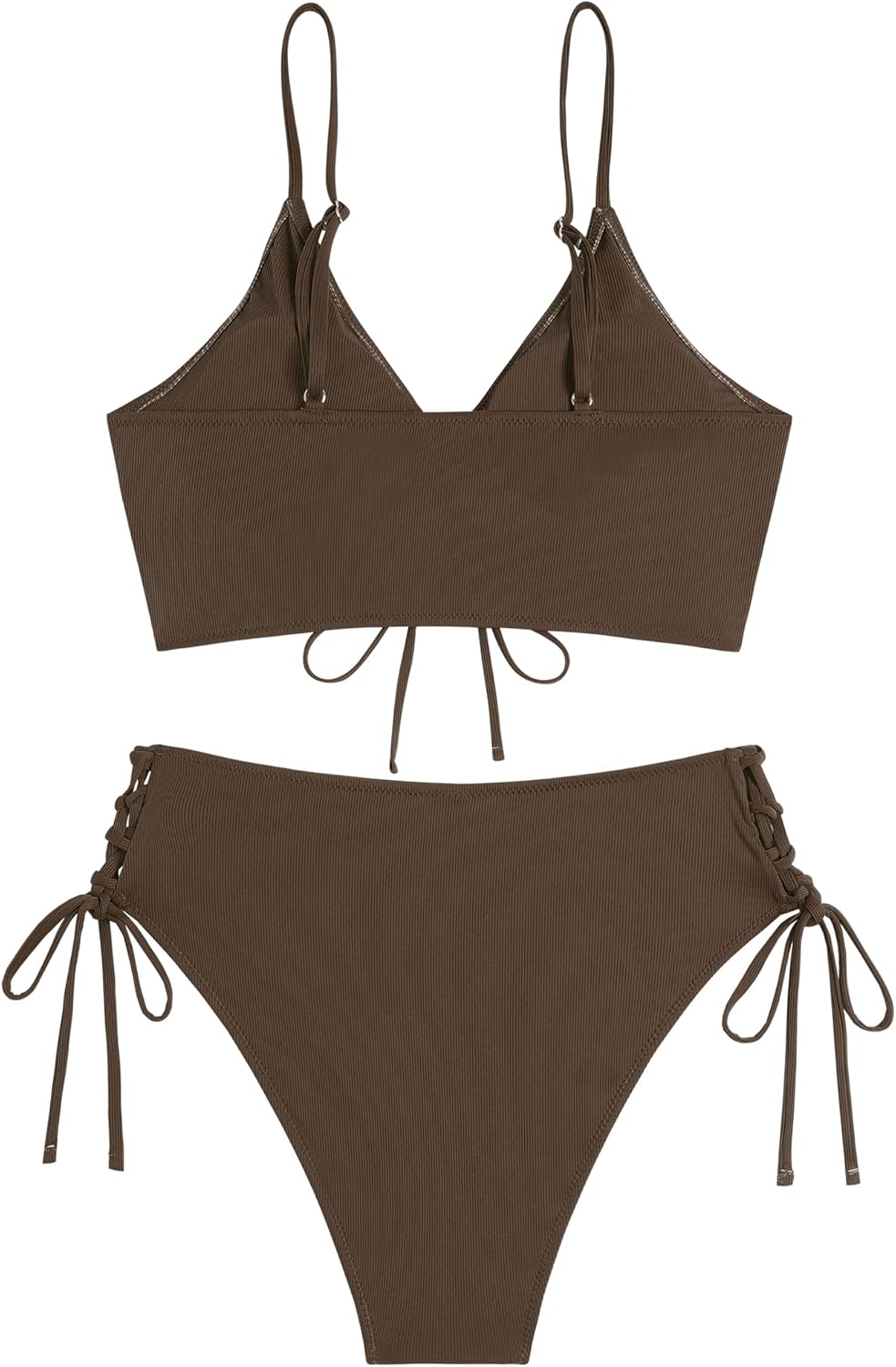 ZAFUL Women V Neck Bikini Set Ruched Tie Front High Waisted Floral Print Ribbed 2 Piece Bathing Suit Swimsuits