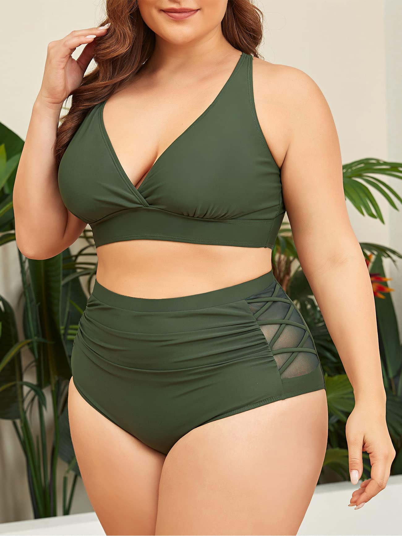 American Trends Womens Plus Size Bikini Two Piece Swimsuits Tummy Control Bathing Suits High Waisted Bikini Swimwear