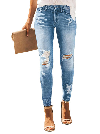 KUNMI Women's Skinny Ripped Trendy Jeans Distressed Stretchy Denim Pants