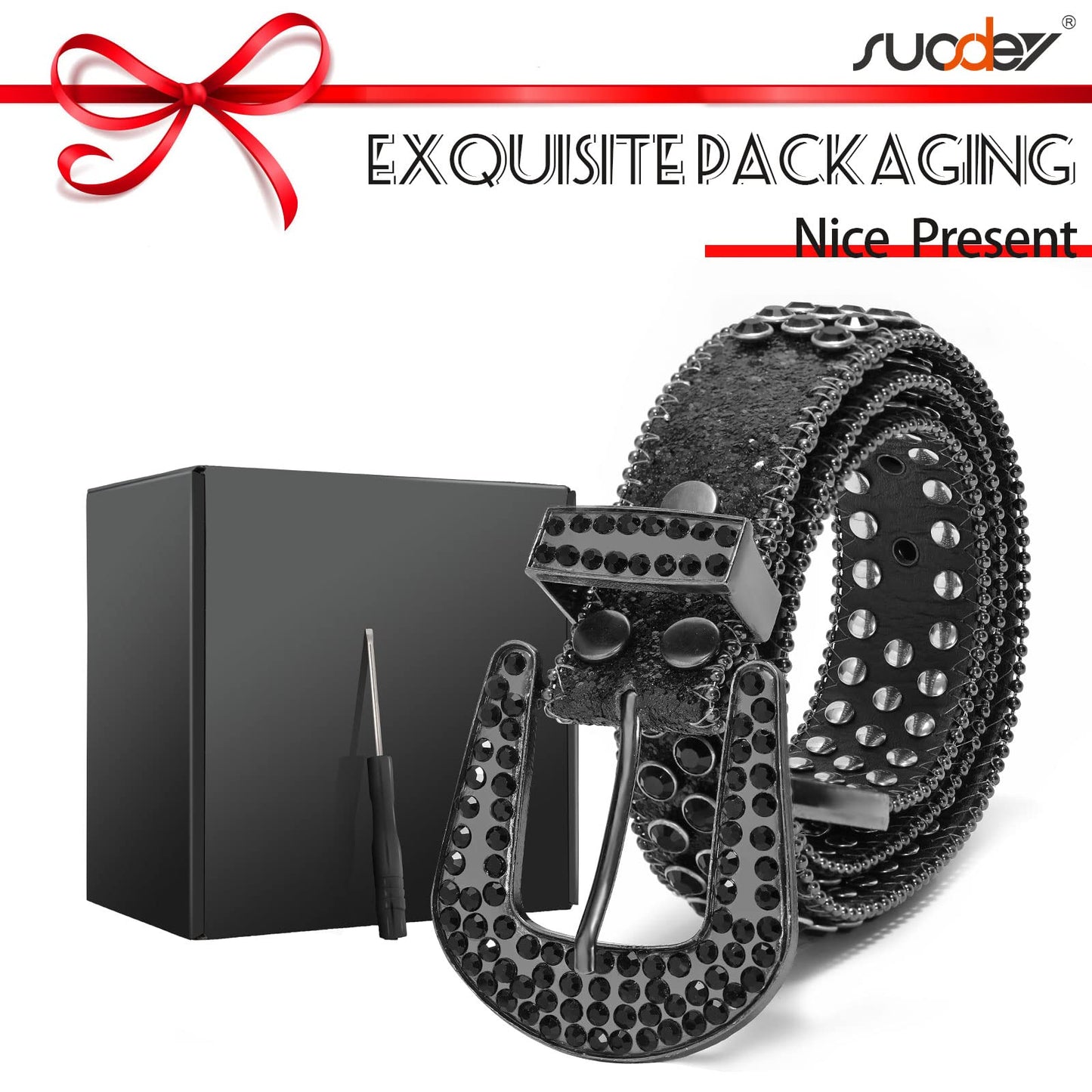 SUOSDEY Rhinestone Belt Unisex Sequin Strap Bling Crystal Western Studs Glitter Luxury Belt for Jeans Pants Dress