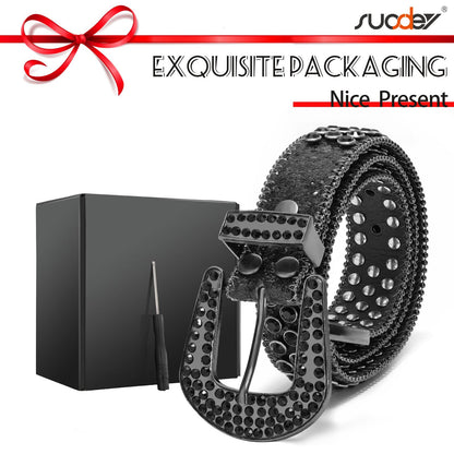 SUOSDEY Rhinestone Belt Unisex Sequin Strap Bling Crystal Western Studs Glitter Luxury Belt for Jeans Pants Dress