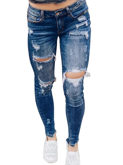 KUNMI Women's Skinny Ripped Trendy Jeans Distressed Stretchy Denim Pants