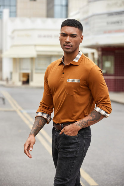 COOFANDY Men's Casual Polo Shirt Long Sleeve Classic Plaid Button Tees with Pockets