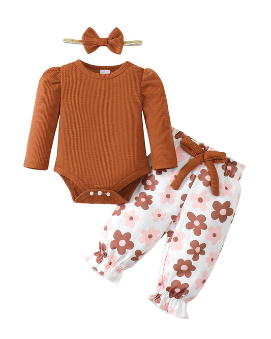 Mioglrie Baby Girl Clothes Newborn Girl Fall Winter Outfits Pants Set Preemie Clothing Headband 0 3 6 12 18 Months