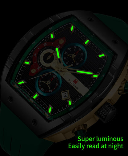 Watches for Men Analog Quartz Waterproof Sport Men’s Watch Tonneau Chronograph Luminous Fashionable Unique Casual Watch with Silicone Strap