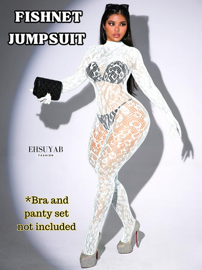 Sexy Lace Leopard Jumpsuit For Women, Fishnet Bodysuit Glow Party Club, Poster One Piece Mesh Full Body Rave Outfits