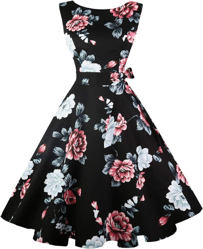 Hanpceirs Women's Boatneck Sleeveless Swing Vintage 1950s Cocktail Dress New