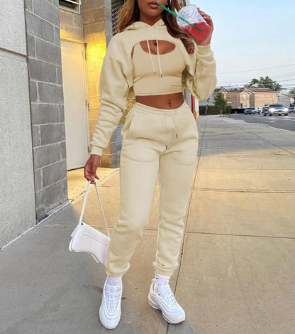 Adogirl Women 3 Piece Outfits Tracksuits Set Sexy Long Sleeve Pullover Hoodie Tank Crop Tops Jogger Sweatpants Sweatsuits