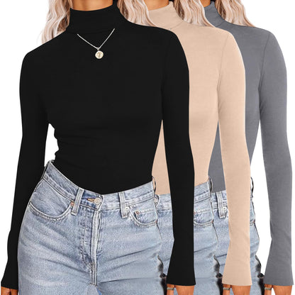 Ekouaer Womens 3 Piece Turtleneck Long Sleeve Shirts Lightweight Basic Slim Fit Soft Thermal Underwear Tops (S-XXL)