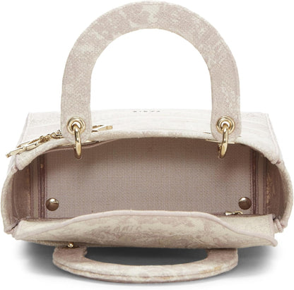 Pre-Loved Pink Embroidered Canvas Lady D-Lite Medium, Pink