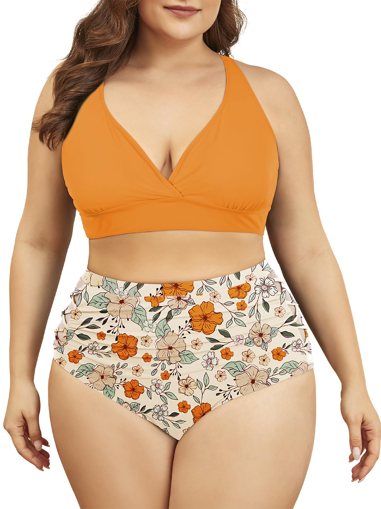 American Trends Womens Plus Size Bikini Two Piece Swimsuits Tummy Control Bathing Suits High Waisted Bikini Swimwear