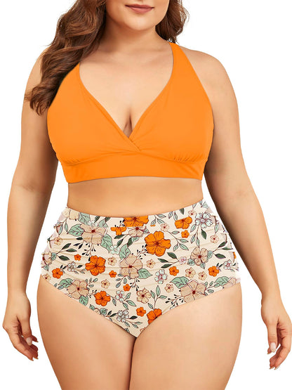 American Trends Womens Plus Size Bikini Two Piece Swimsuits Tummy Control Bathing Suits High Waisted Bikini Swimwear