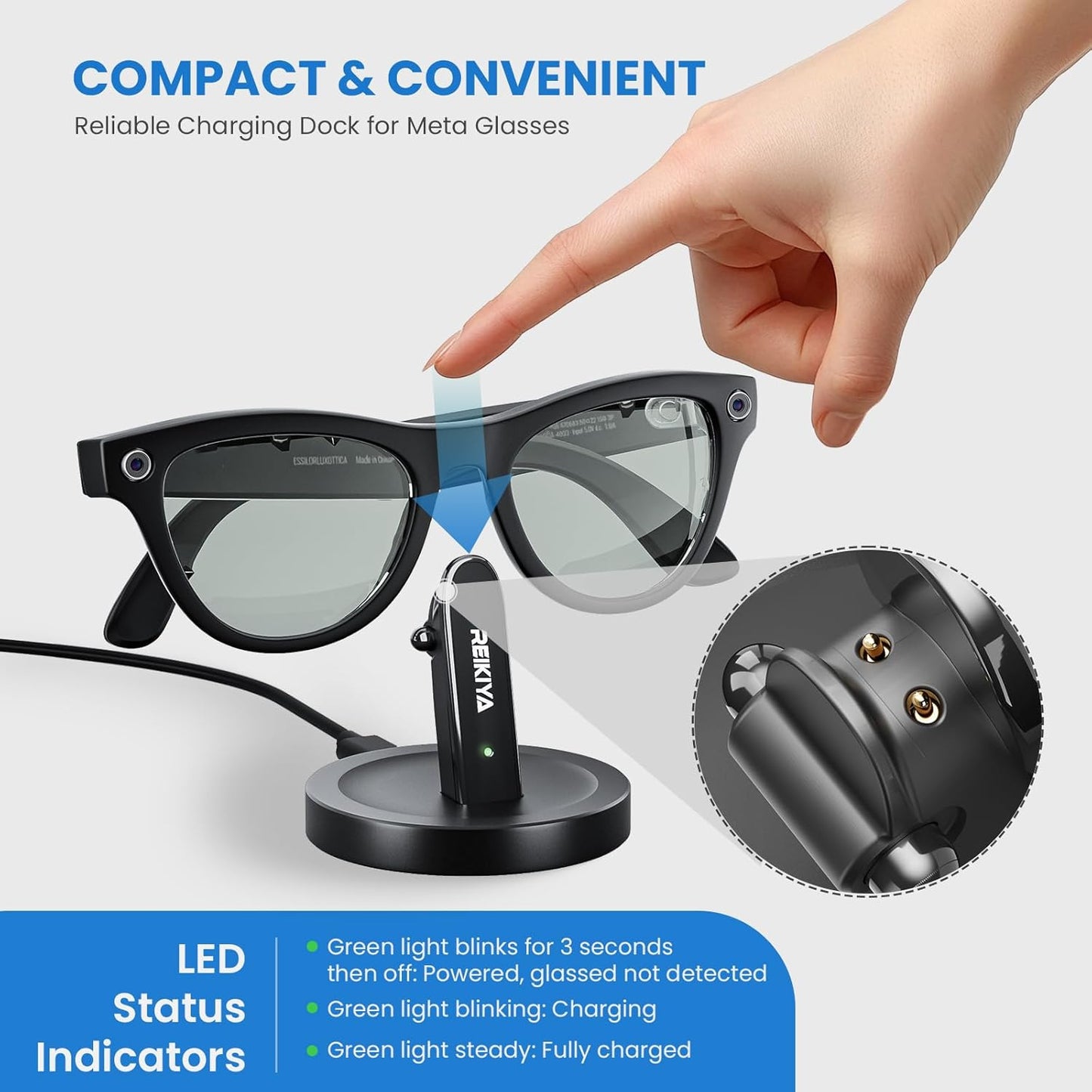 Charging Stand for Ray-Ban Meta Smart Glasses, Portable Charging Dock for Wayfarer, Headliner, Skyler with 3.3 ft USB-C Cable, Charger for Meta Glasses RayBan, RayBan Meta Accessories