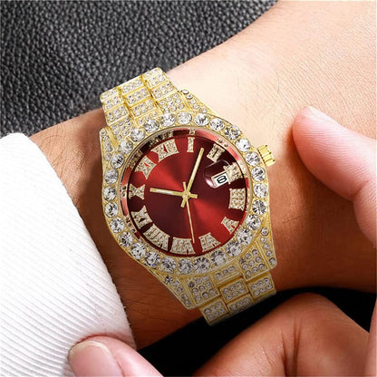 BESTKANG Unisex Luxury Iced Out Watch Mens Diamond Watches Roman Numerals Watches Quartz Analog Wrist Watch